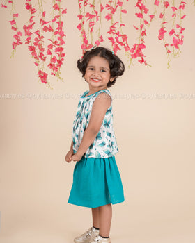 Butterfly Breeze – Pleated Top & Skirt Cotton Set for Girls