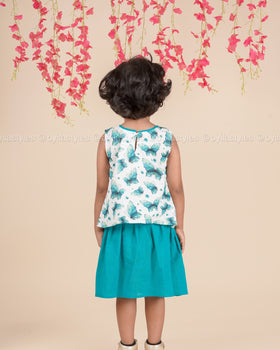 Butterfly Breeze – Pleated Top & Skirt Cotton Set for Girls