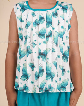 Butterfly Breeze – Pleated Top & Skirt Cotton Set for Girls