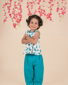 Butterfly Breeze – Pleated Top & Skirt Cotton Set for Girls