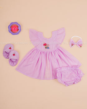 Anaya – Lavender Baby Dress Set with Hand-Embroidered Teddy