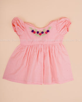 Kani – Peach Baby Dress Set with Floral Embroidery