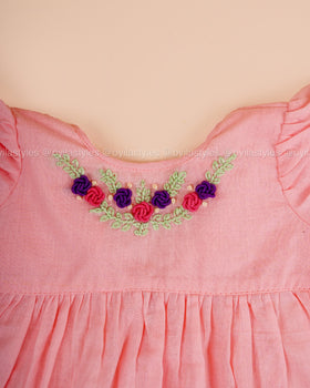 Kani – Peach Baby Dress Set with Floral Embroidery
