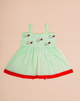 Vaigai – Mint Green Dress Set with Ladybug Embroidery