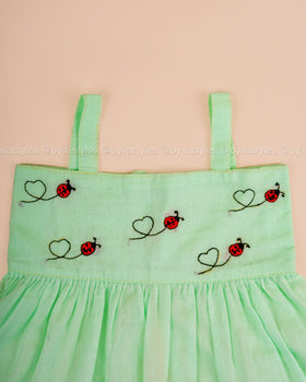 Vaigai – Mint Green Dress Set with Ladybug Embroidery